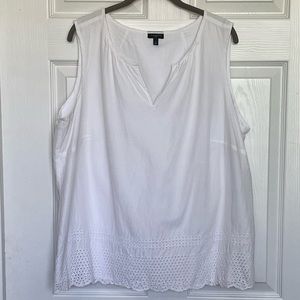 Talbots White Sleeveless Shell with Eyelet Detail- Size 2x